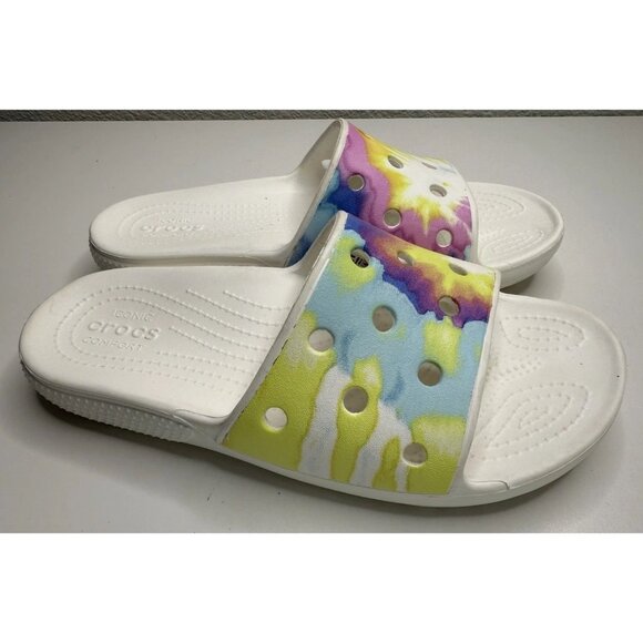 Crocs Classic Tie dye Graphic Slide Women's 8 Mens 10 Sandal Slip On Shoes - Picture 7 of 11